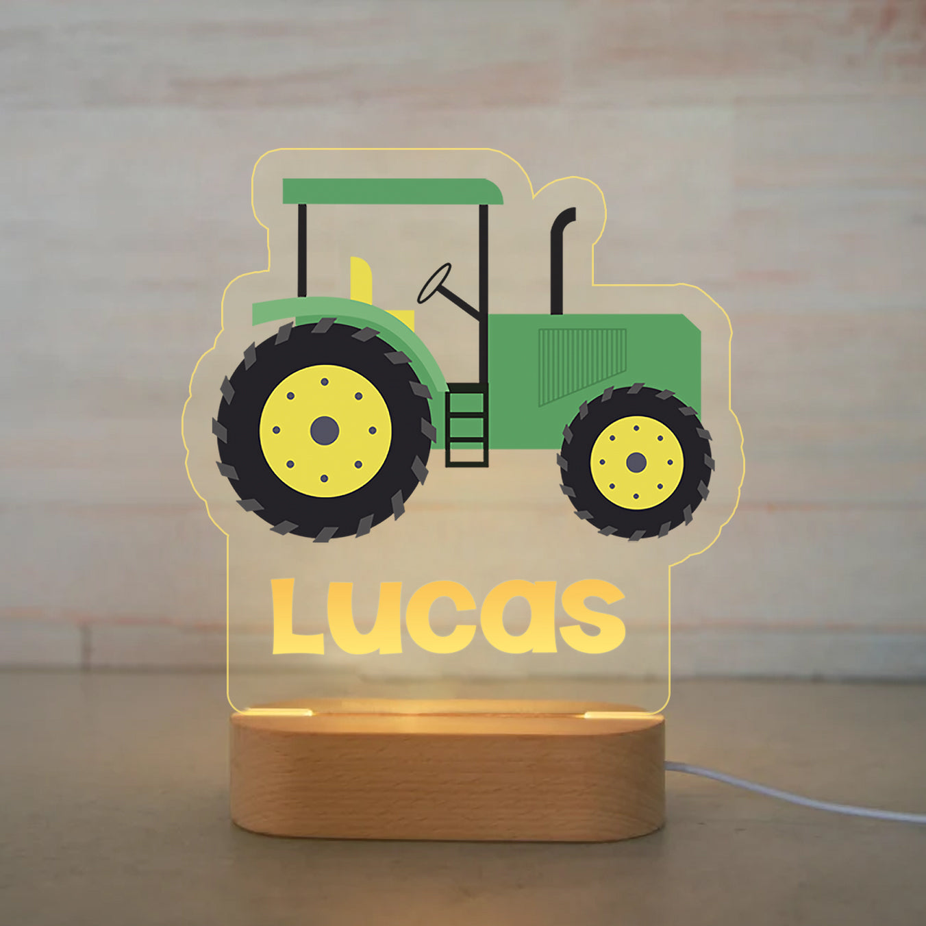 Personalized Cartoon Tractor Wood-base Night Light with LED Lighting for Children -I29