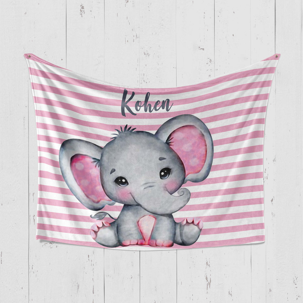 Personalized Elephant Name Fleece Blanket Blue