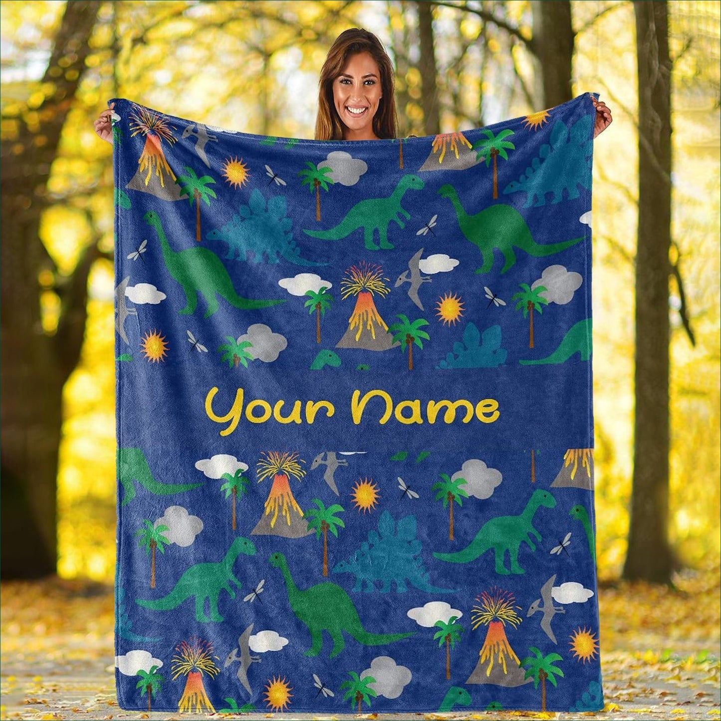 Custom Name Fleece Blanket 15 Dino Park