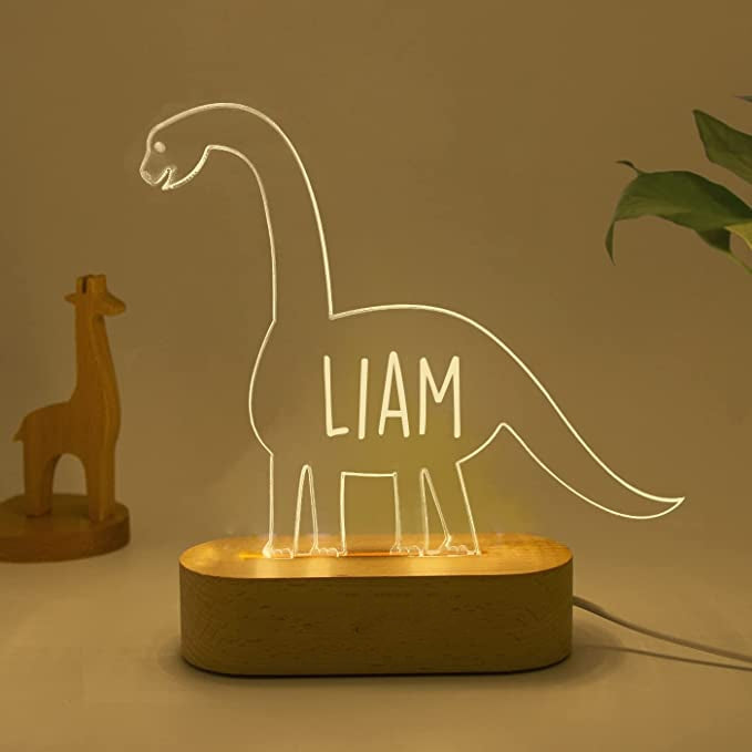 Personalized Light LED Bedroom Night Light Boys Girls Animal Mood Lighting Wood-base-Dinosaur 3 Styles