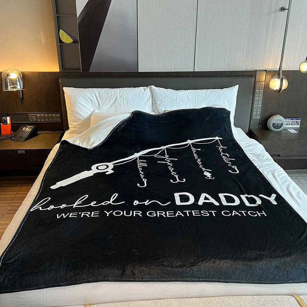 Personalized  Fathers Day Blanket Hooked On