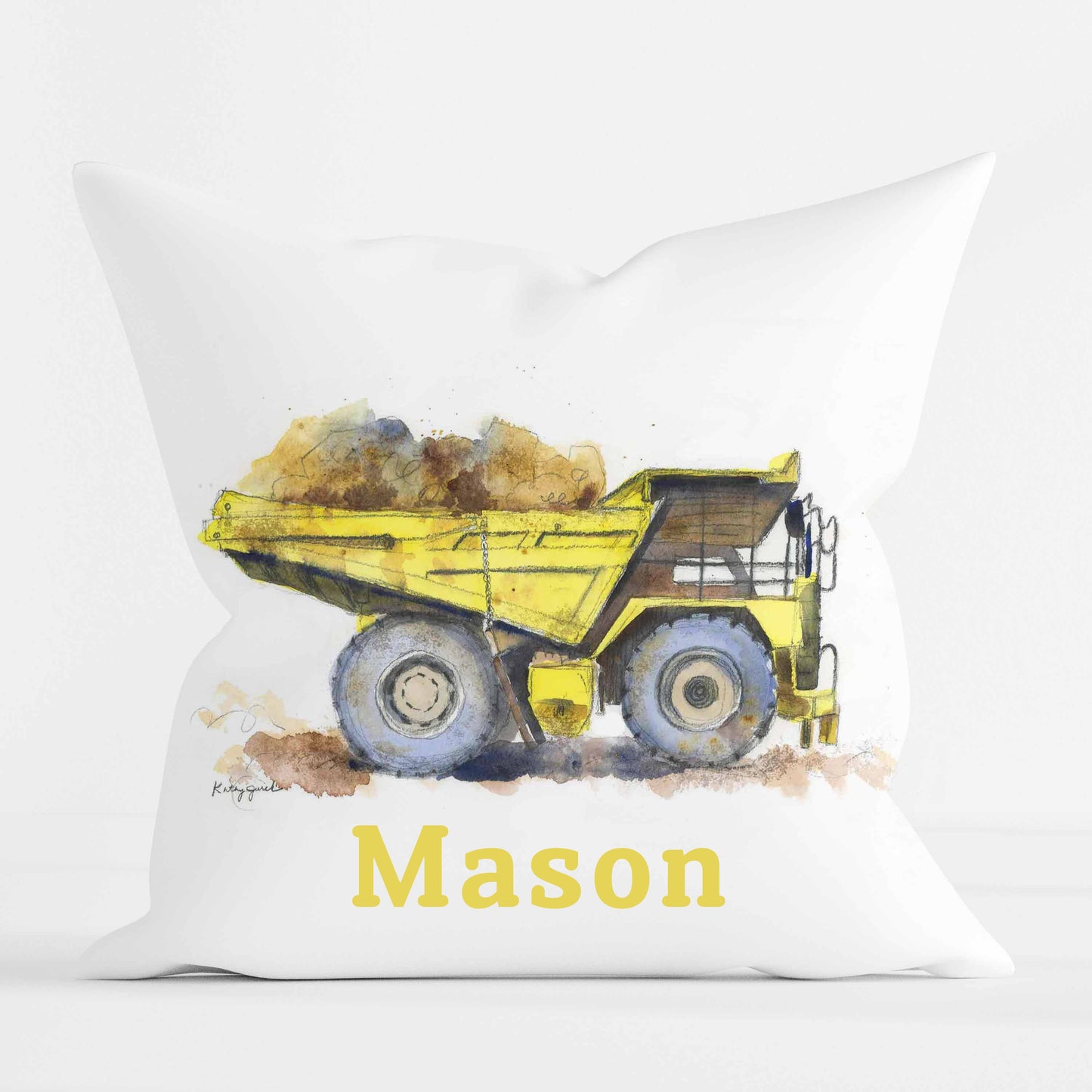 Personalized Baby Kids Throw Pillow Water Color Truck