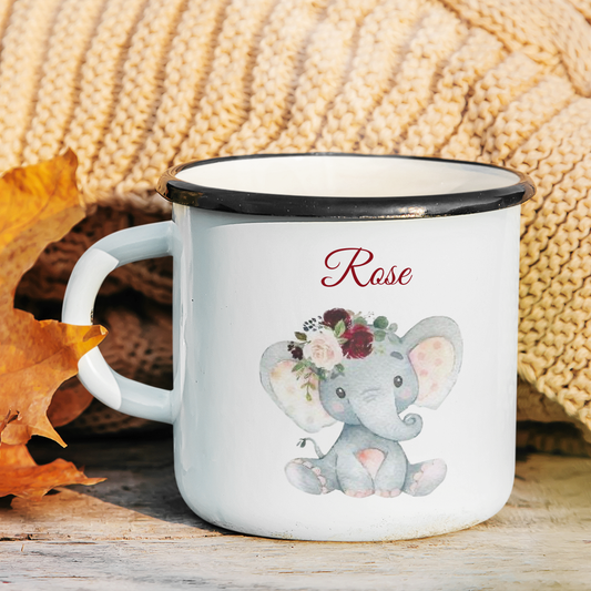 Personalized Enamel Elephant With Floral Kids Mug | 22111804