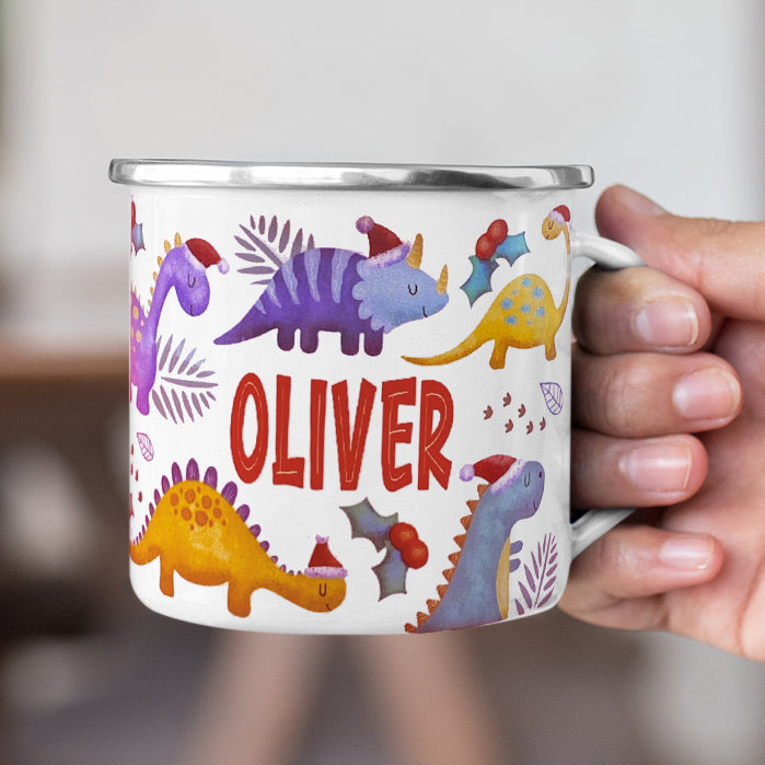 Personalized Multi Colors Rim Enamel Dinosaur Kids Mug | 22112818
