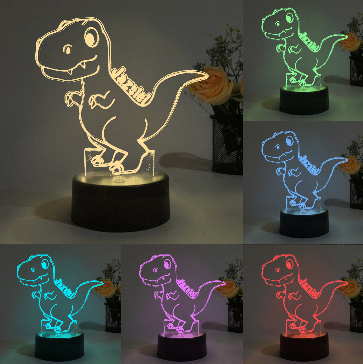 Personalised Dinosaur Colour Change Light LED Bedroom Night Light Boys Girls Mood Lighting IX10