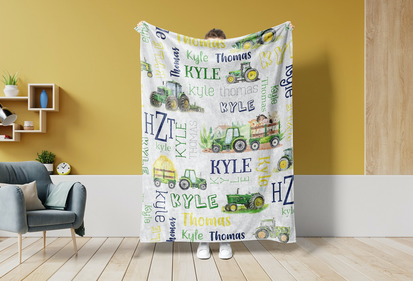 Personalized Name Fleece Farm Truck Blanket Toddler Baby Boy Girls | 112301