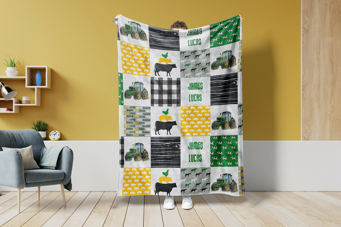 Personalized Name Fleece Construction Tractor Crane Blanket Toddler Baby Boy Girls | 112303