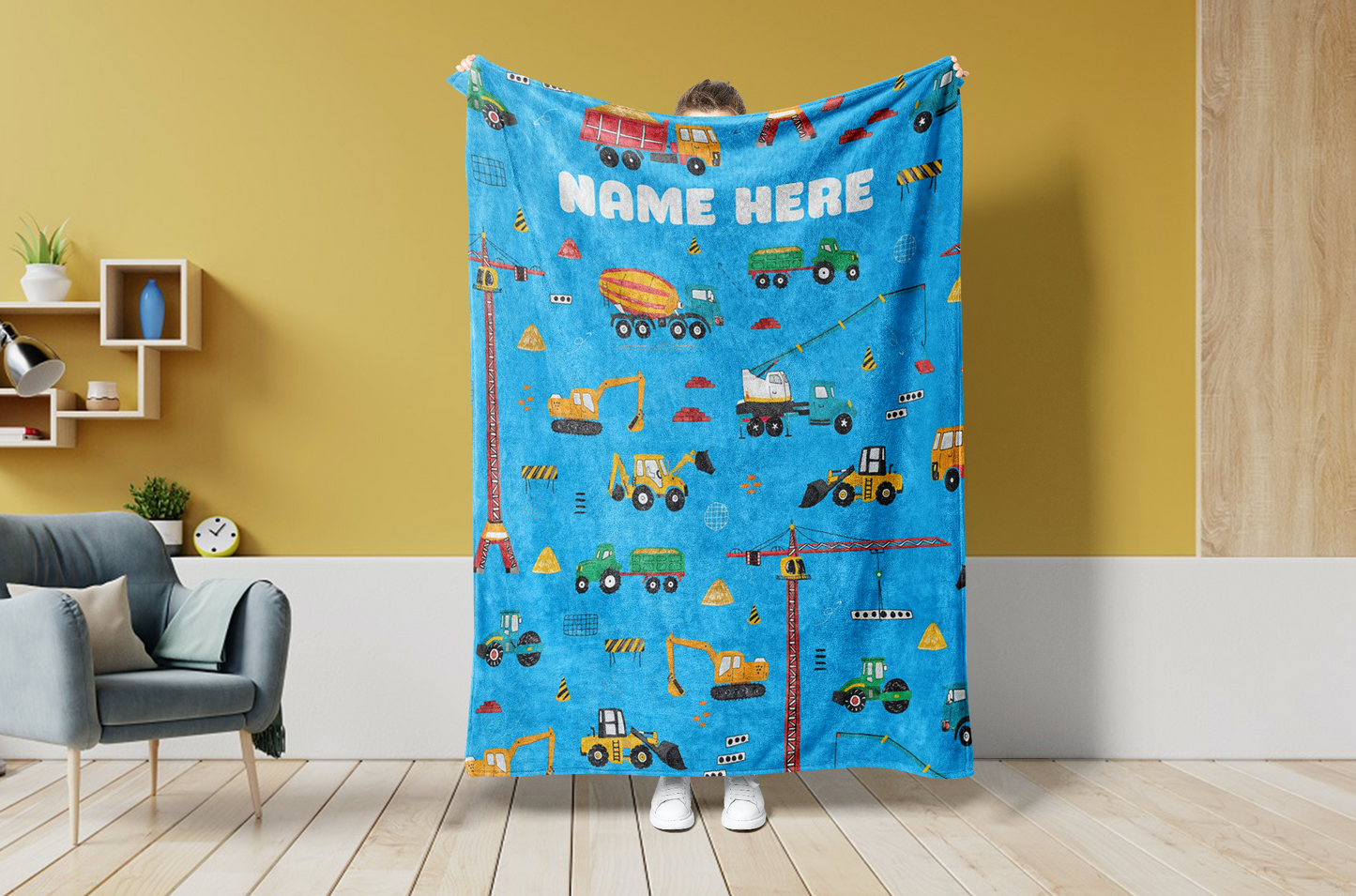 Personalized Name Fleece Tools Car Theme Blanket Toddler Baby Boy Girls | 112306