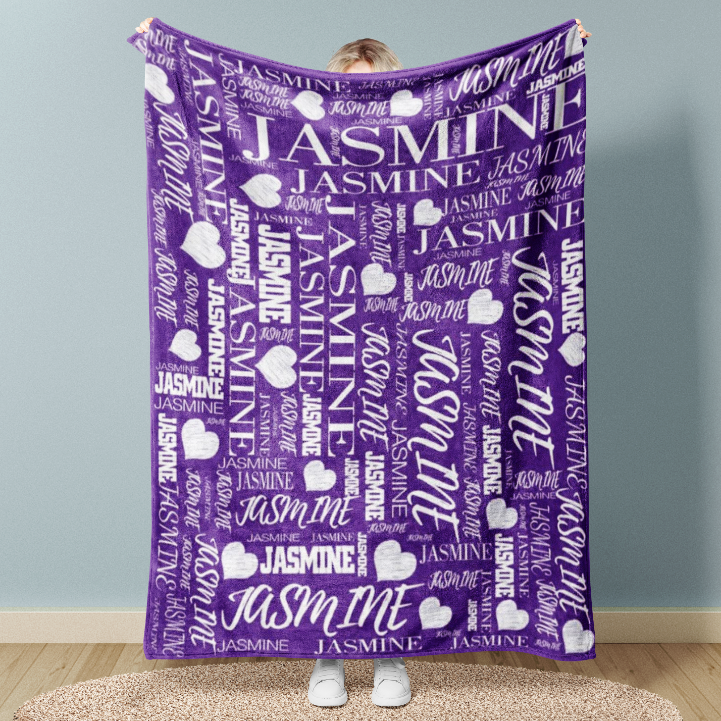 Personalized Name Arrange With Heart Word Art Multi Colors Fleece Blanket