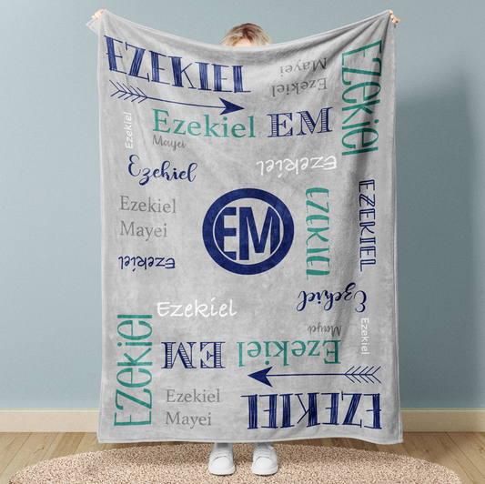 Personalized Name Word Art With Monogram Baby Boy Fleece Blanket