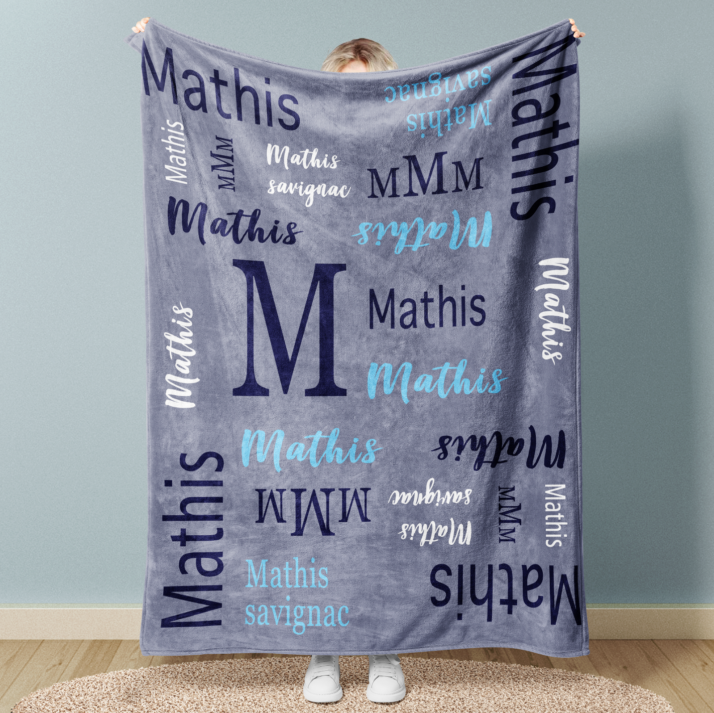 Personalized Name Word Art With Initial Baby Boy Fleece Blanket