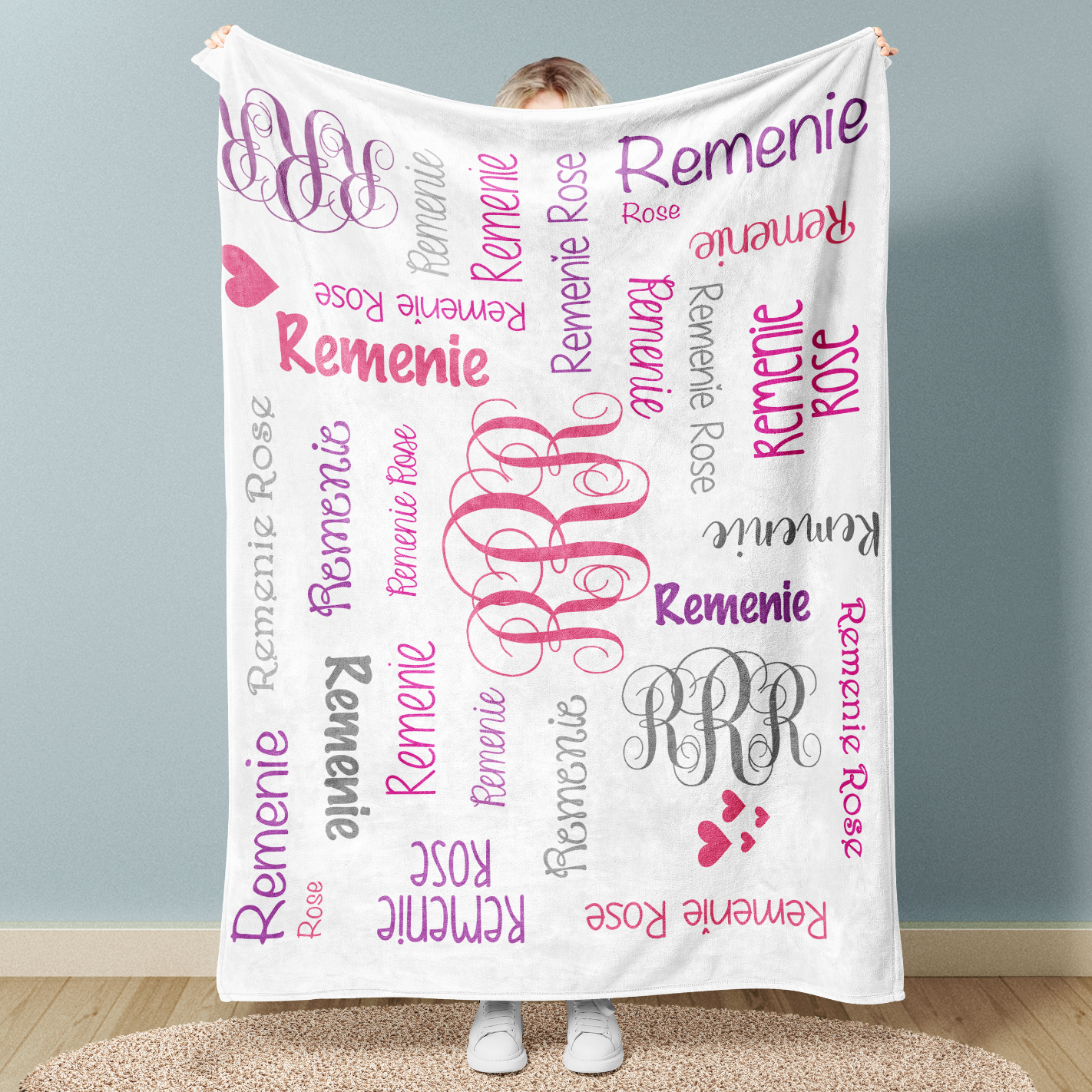 Personalized Name Word Art With Monogram Baby Girl Fleece Blanket