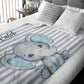 Personalized Elephant Name Fleece Blanket Blue