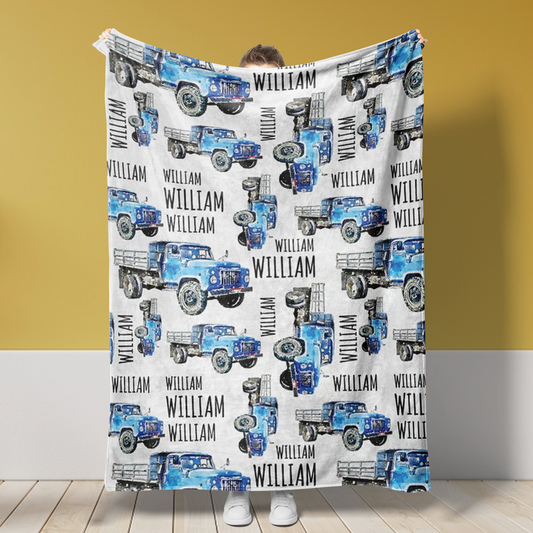 Custom Name Blanket Truck Blue