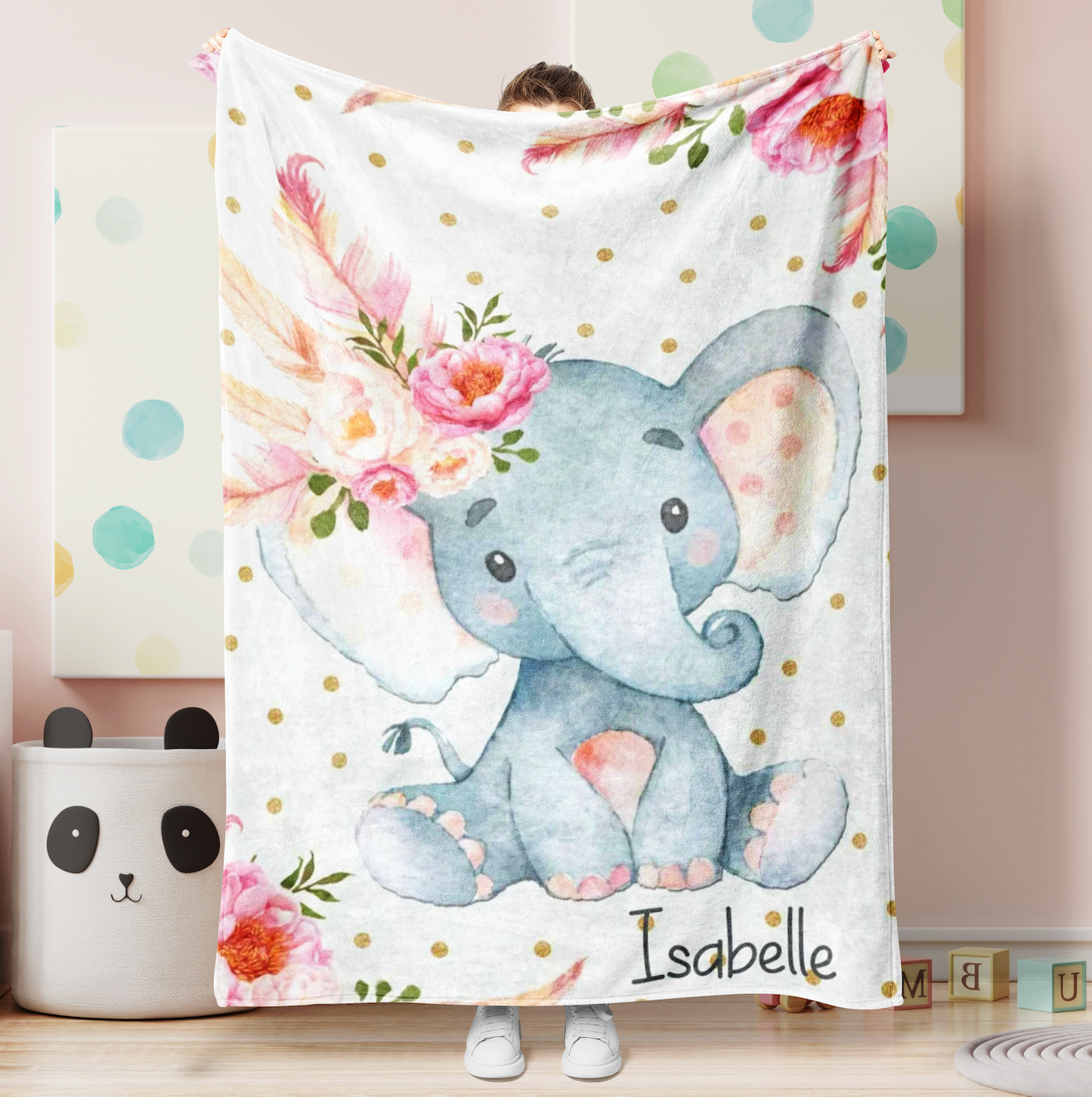 Custom Floral Elephant Baby Nursery Blankets