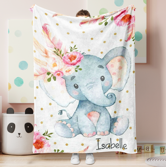 Custom Floral Elephant Baby Nursery Blankets