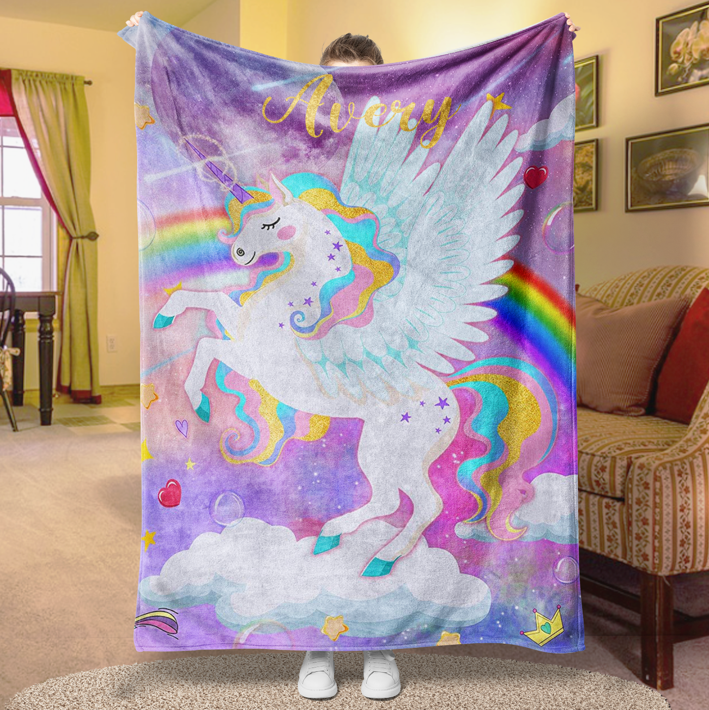 Personalized Magical Unicorn Rainbow Fleece Blanket
