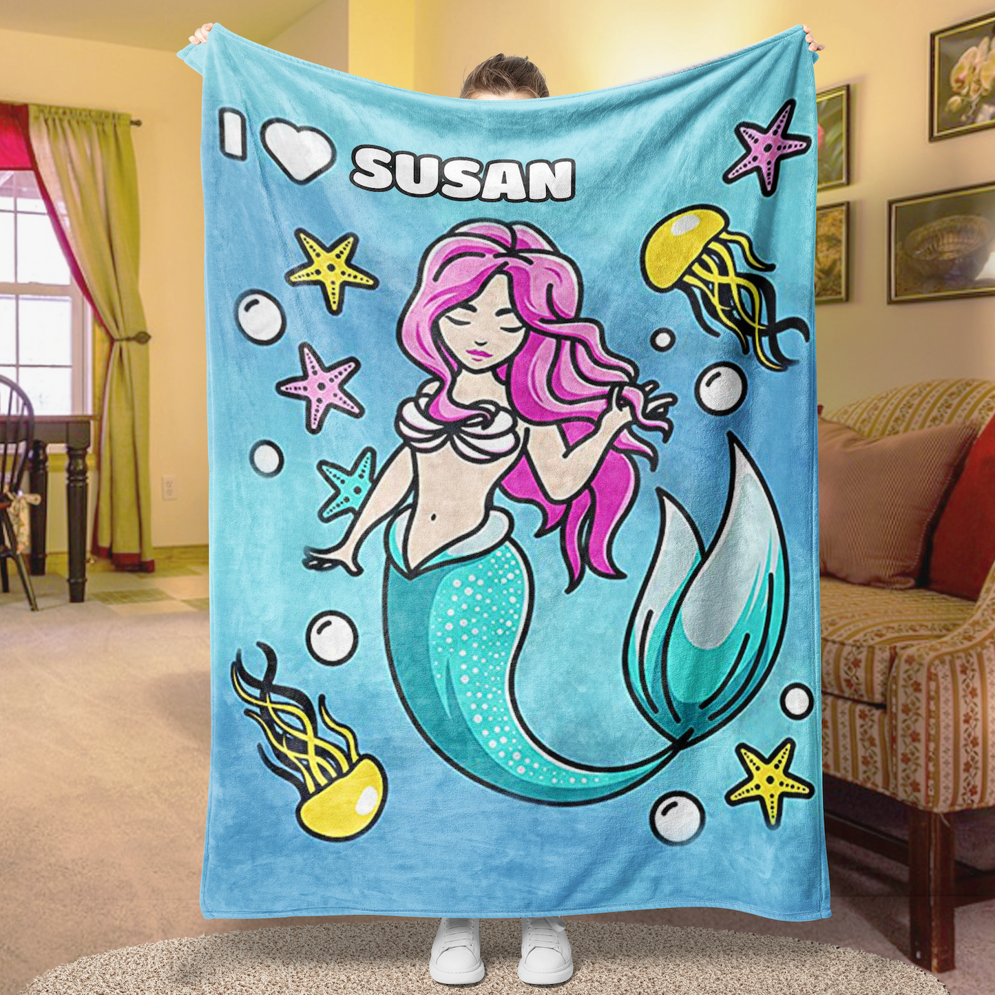 Personalized Magical Mermaid Fleece Blanket