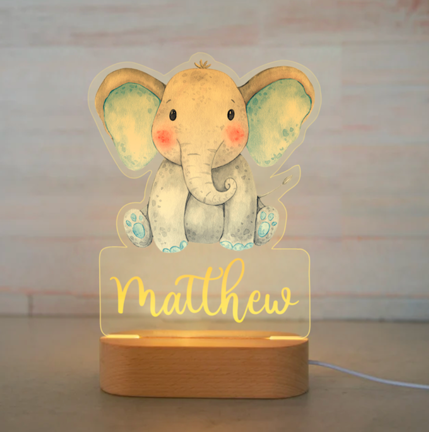 Personalized Bedroom Boys Girls Animal Mood Lighting Elephant Blue