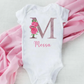 Personalized Flower Theme Baby Onesie Initial With Name