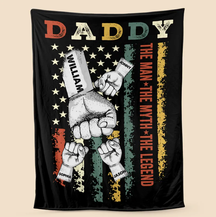 Personalized  Fathers Day Blanket Daddy Hand Bumps