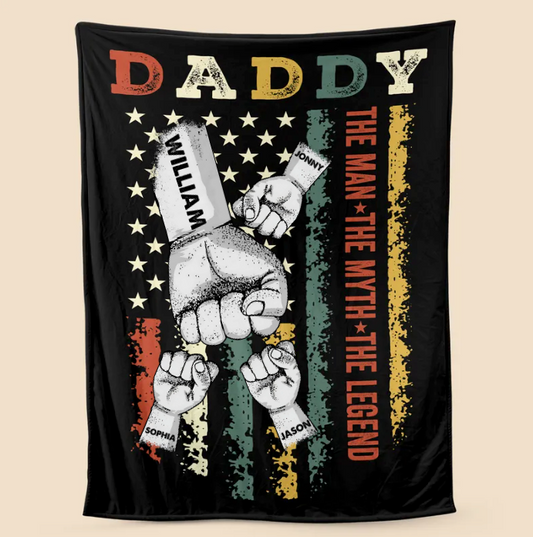 Personalized  Fathers Day Blanket Daddy Hand Bumps