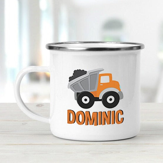 Personalized Enamel Construction Theme Mug Orange