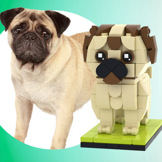 Custom-made Block Figure of a Bulldog Made with Small Blocks