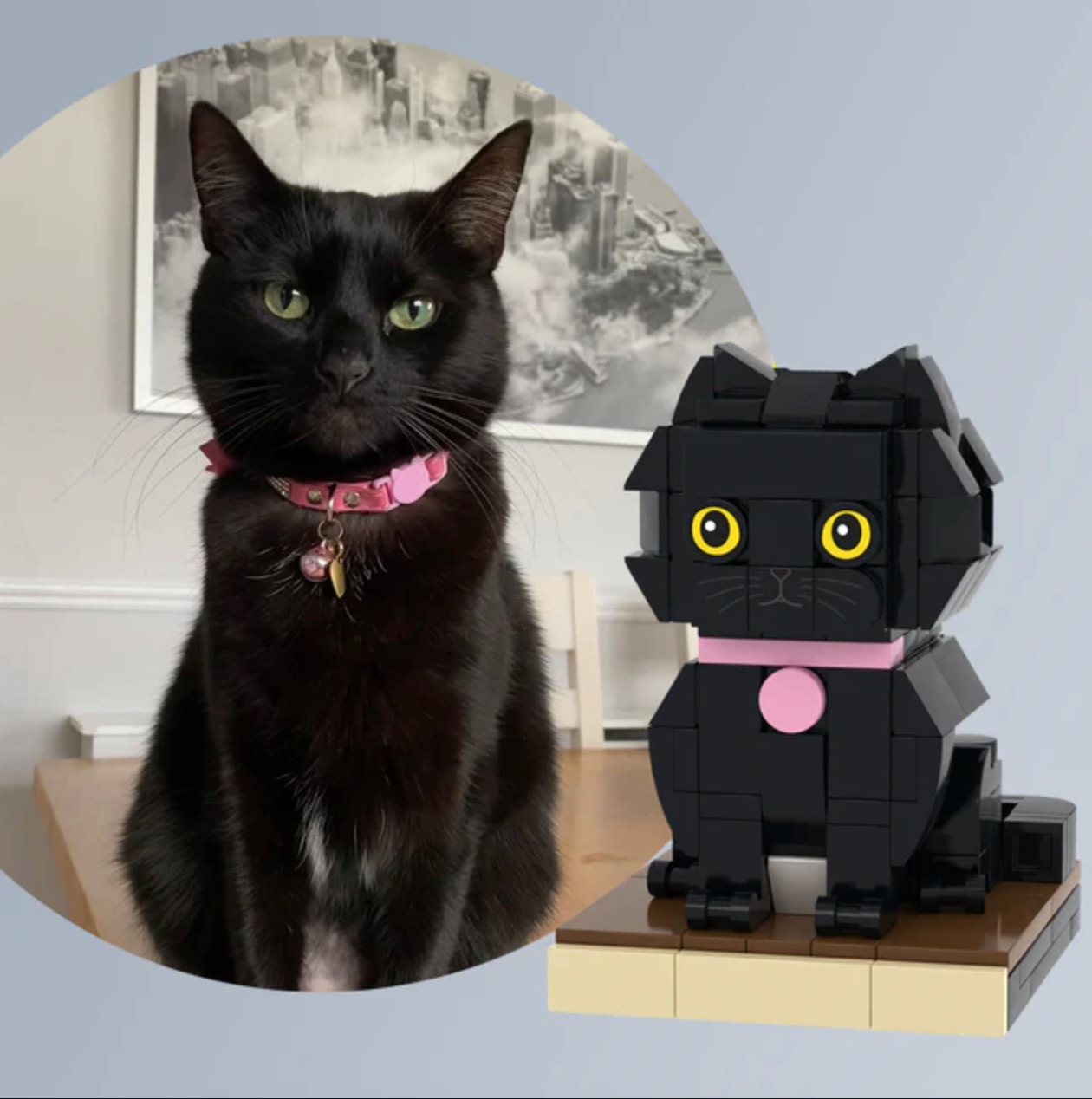 Custom-made Block Figure of One Black Cat Made with Small Blocks