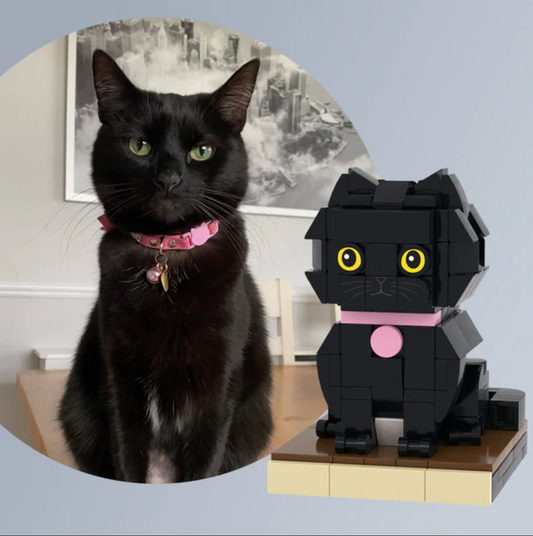 Custom-made Block Figure of One Black Cat Made with Small Blocks