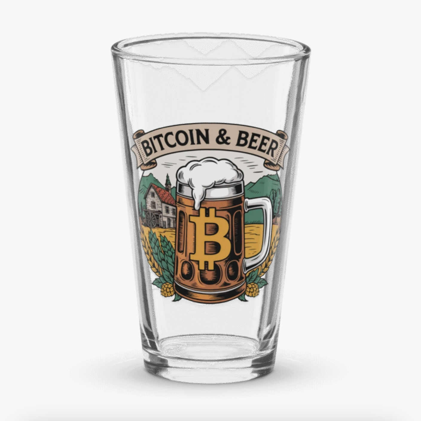 Bitcoin &amp; Beer Pint Glass - Raise a Toast to Freedom