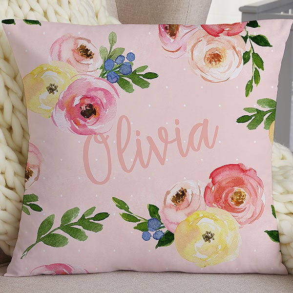 Personalized Floral Baby Throw Pillow