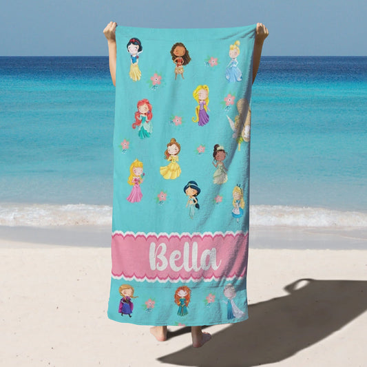 Personalized Kids Microfiber Beach Towel Cartoon Princess