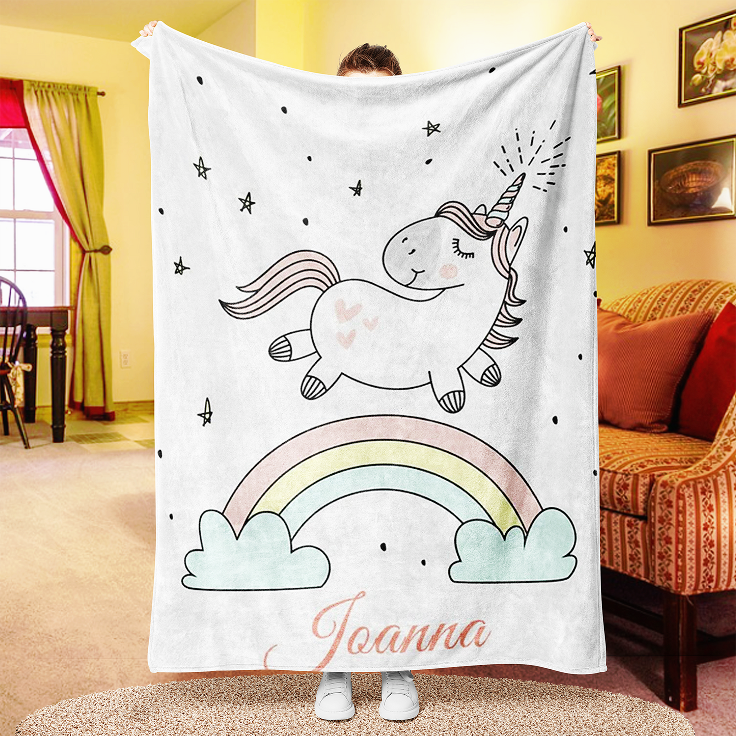 Custom Cute Closed Eyes Unicorn Name Blanket
