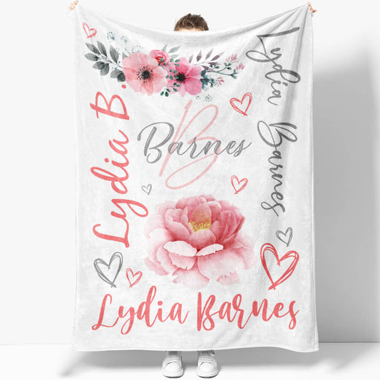 Personalized Minky Fleece Water-color Flower Baby Blanket