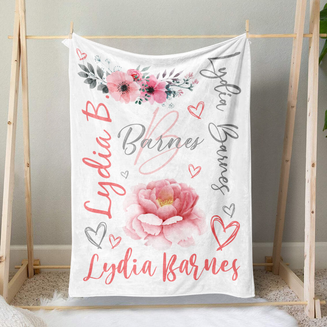 Personalized Minky Fleece Water-color Flower Baby Blanket