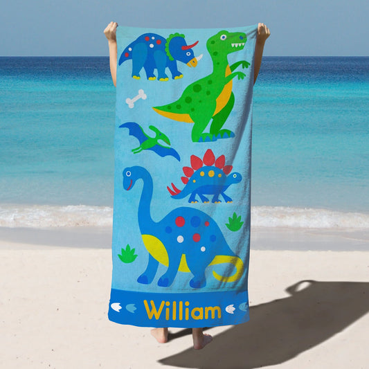 Personalized Kids Microfiber Beach Towel Dino Worlds