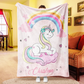 Custom Closed Eyes Unicorn On The Cloud Name Blanket Pink