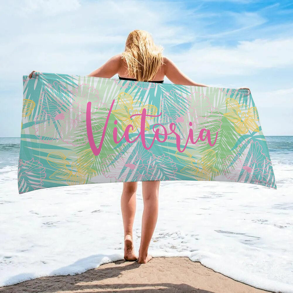 Personalized Microfiber Beach Towel Floral Line