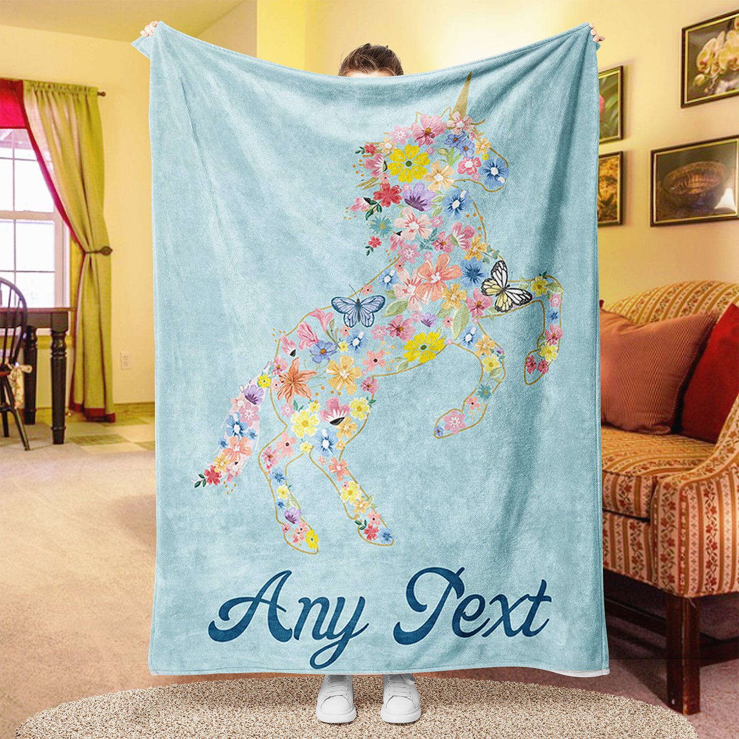 Custom Flower Unicorn With Name Blanket