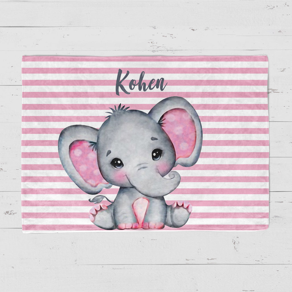 Personalized Elephant Name Fleece Blanket Blue