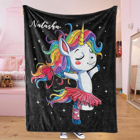 Custom Dancing Unicorn With Name Blankets Black