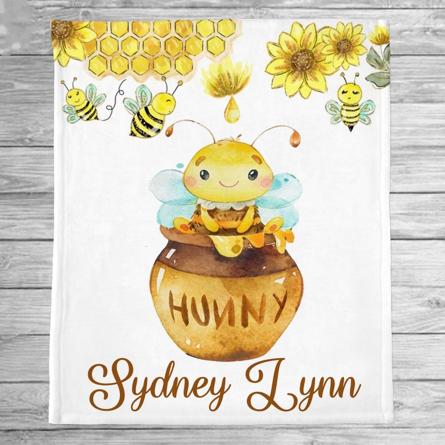 Personalized Name Fleece Blanket Bumble Bee