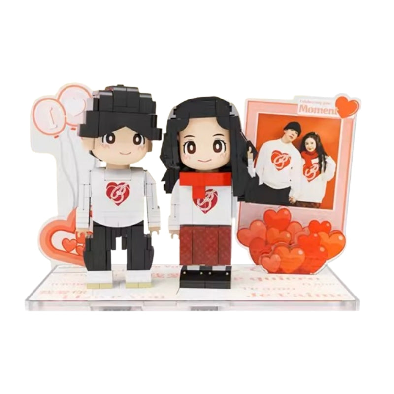 Customized 2-Person Building Block Character Photo Frame, Small Particle Building Block Home Decor, Building Block Figures, Love Balloon