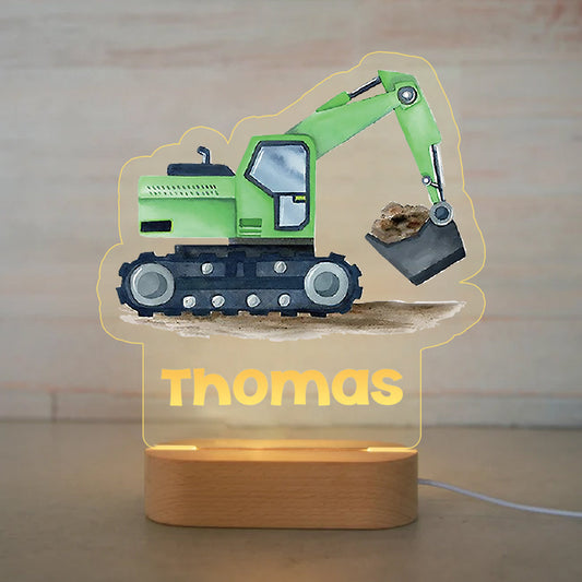 Personalized Cartoon Excavator Wood-base Night Light with LED Lighting for Children -I30