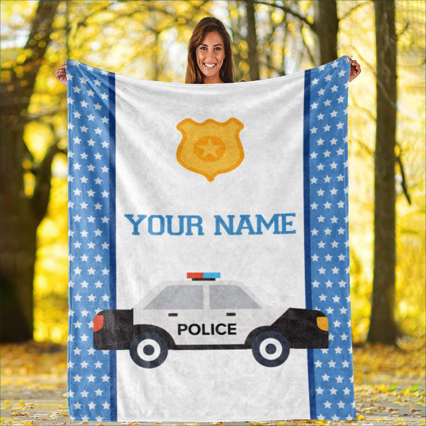Custom Name Fleece Blanket 14 Police Car