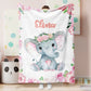 Personalized Minky Blanket Elephant Pink Flower Newborn Baby Girl Children Name