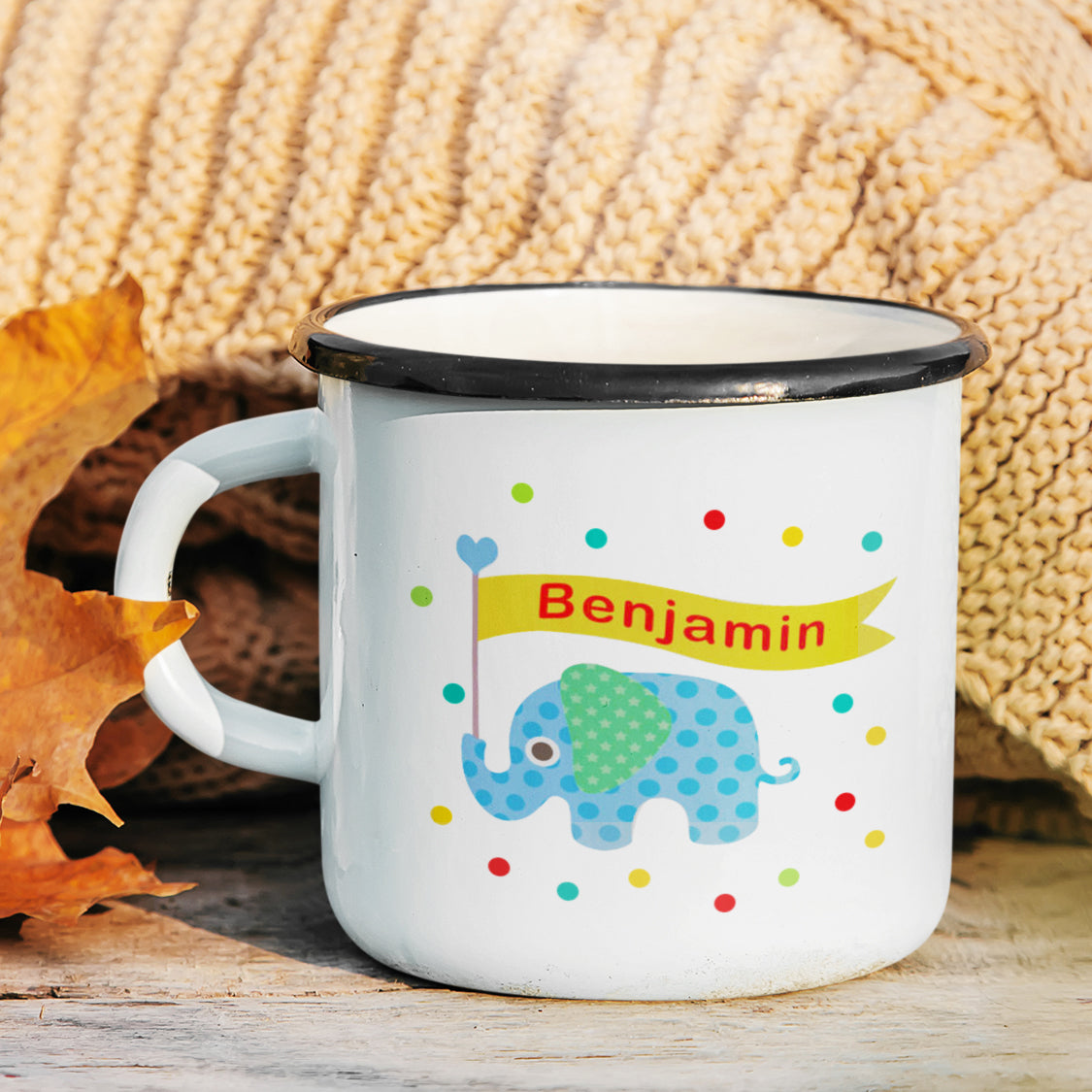 Personalized Enamel Elephant With Flag Kids Mug For Boys Girls Blue | 22111802