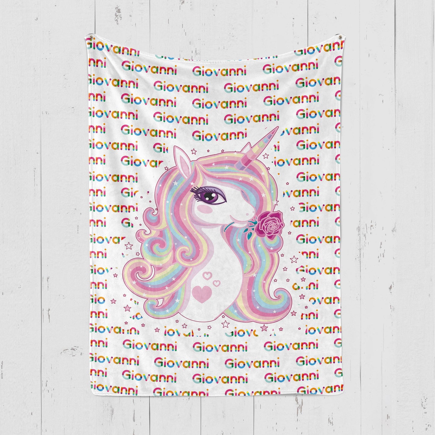 Custom Unicorn Colorful Name Blankets With Rose