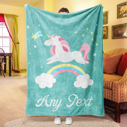 Custom Cute Closed Eyes Unicorn Blanket With Name Rainbow